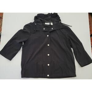 Weekends by Chico's 1 (Small) Windbreaker Jacket Black Silver Snaps 3/4 Sleeves